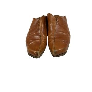 CYDWOQ Vintage Hand Sculpted in USA 39 1/2 US 9 Brown Leather Slip On Flats Mule
